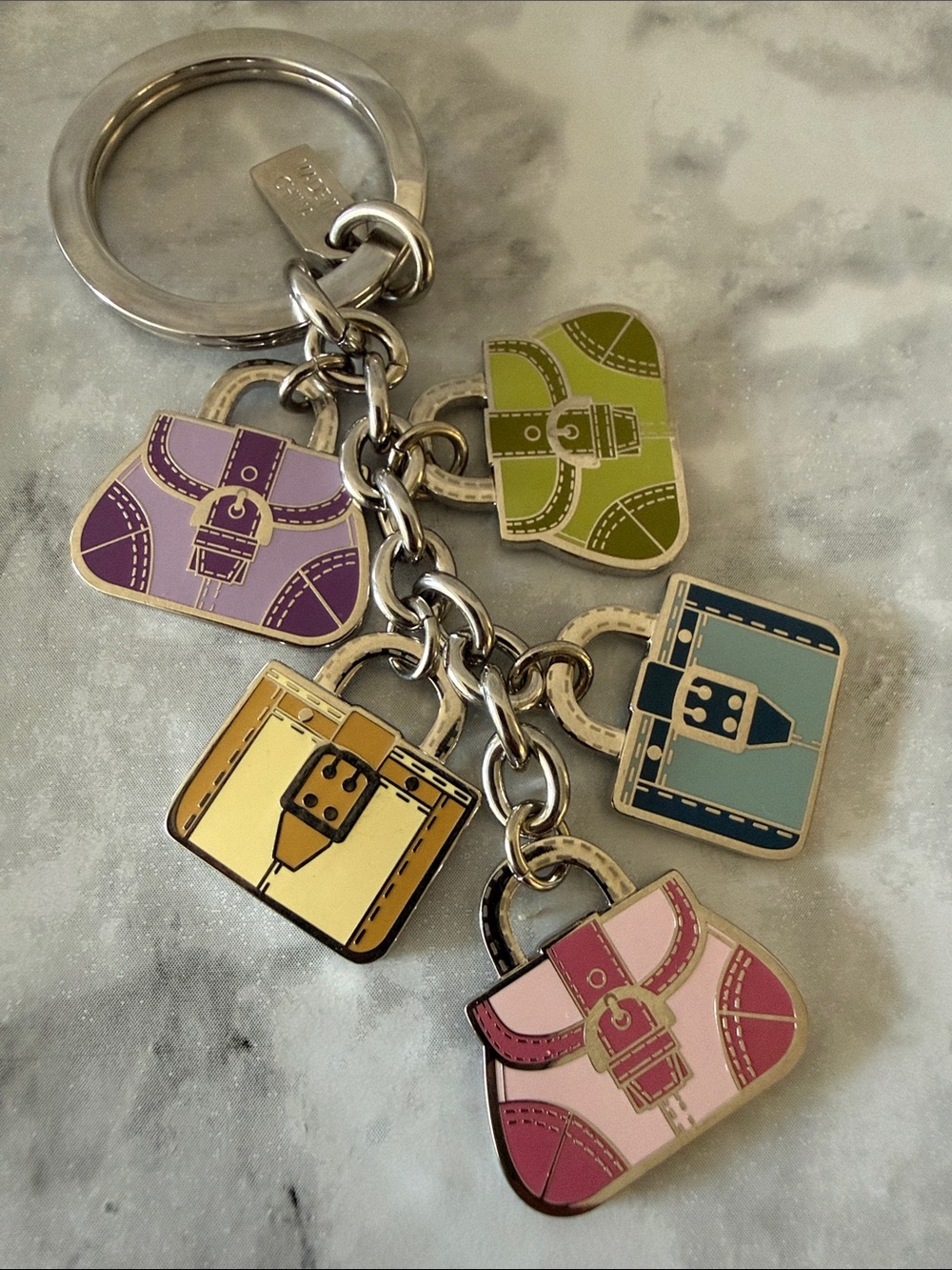Coach Enamel Mini Purse Charm Keyring in Pink, Purple, Yellow, Green, Teal - Picture 4 of 4